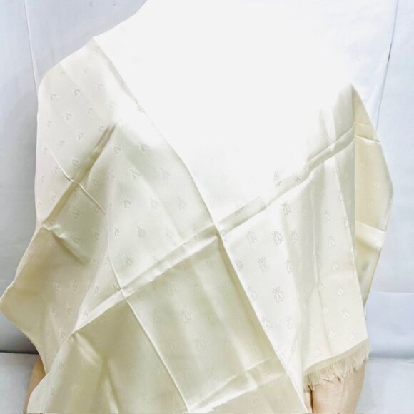 New Unbox HERMES  Stole scarf wrap 100% Silk Satin 58"x36" Ivery Bees FringW/C/A - Picture 12 of 15